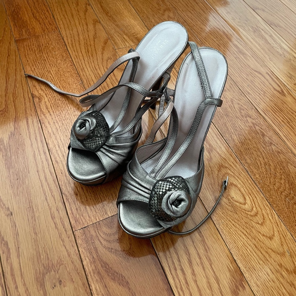 Versace platform sandals silver Gray flower heels